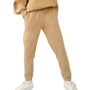 TNA Cozy Fleece Boyfriend Sweatpants Mid Rise Waist Casual Tan 2XS